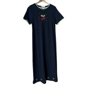 Vintage The Quacker Factory Deadstock NWT Cherry Accent Black Maxi Dress Y2K